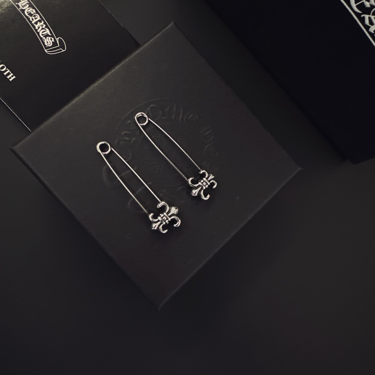 Chrome Hearts Silver Safety Pins with Fleur-de-lis Design